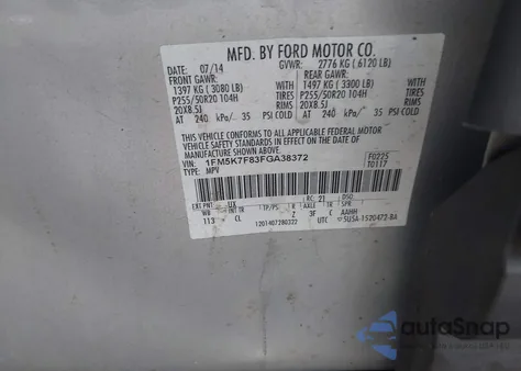 2015 Ford Explorer Limited from USA, damaged, VIN 1FM5K7F83FGA38372